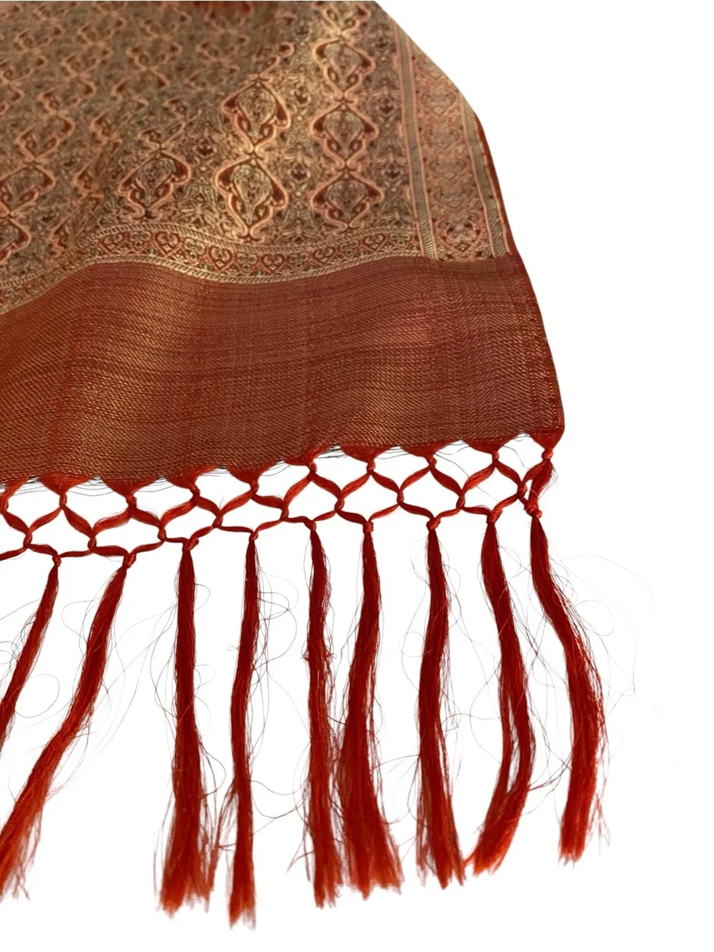 100% Silk Scarf Made in India Rust Burnt Orange 10” Wide Elegant